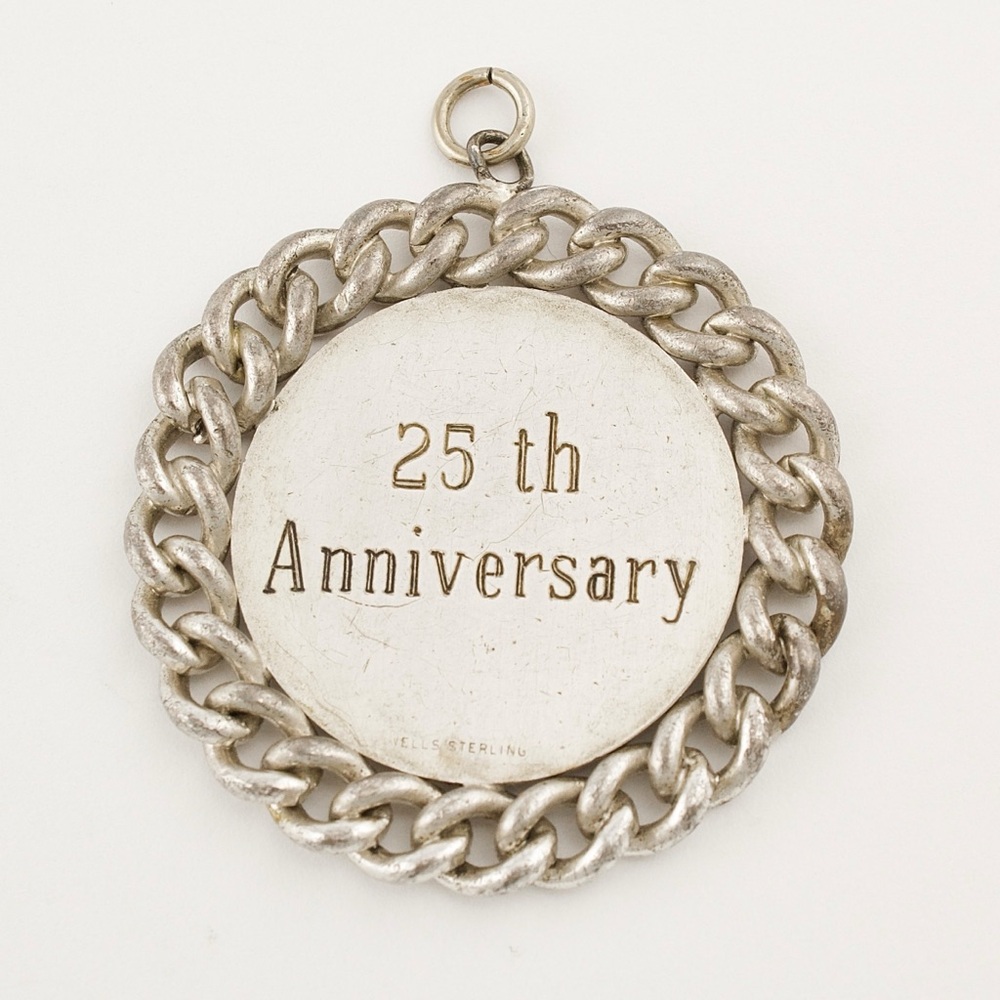 Vintage Sterling Silver 25th Anniversary Charm / Pendant Large Heavy 18 Grams
